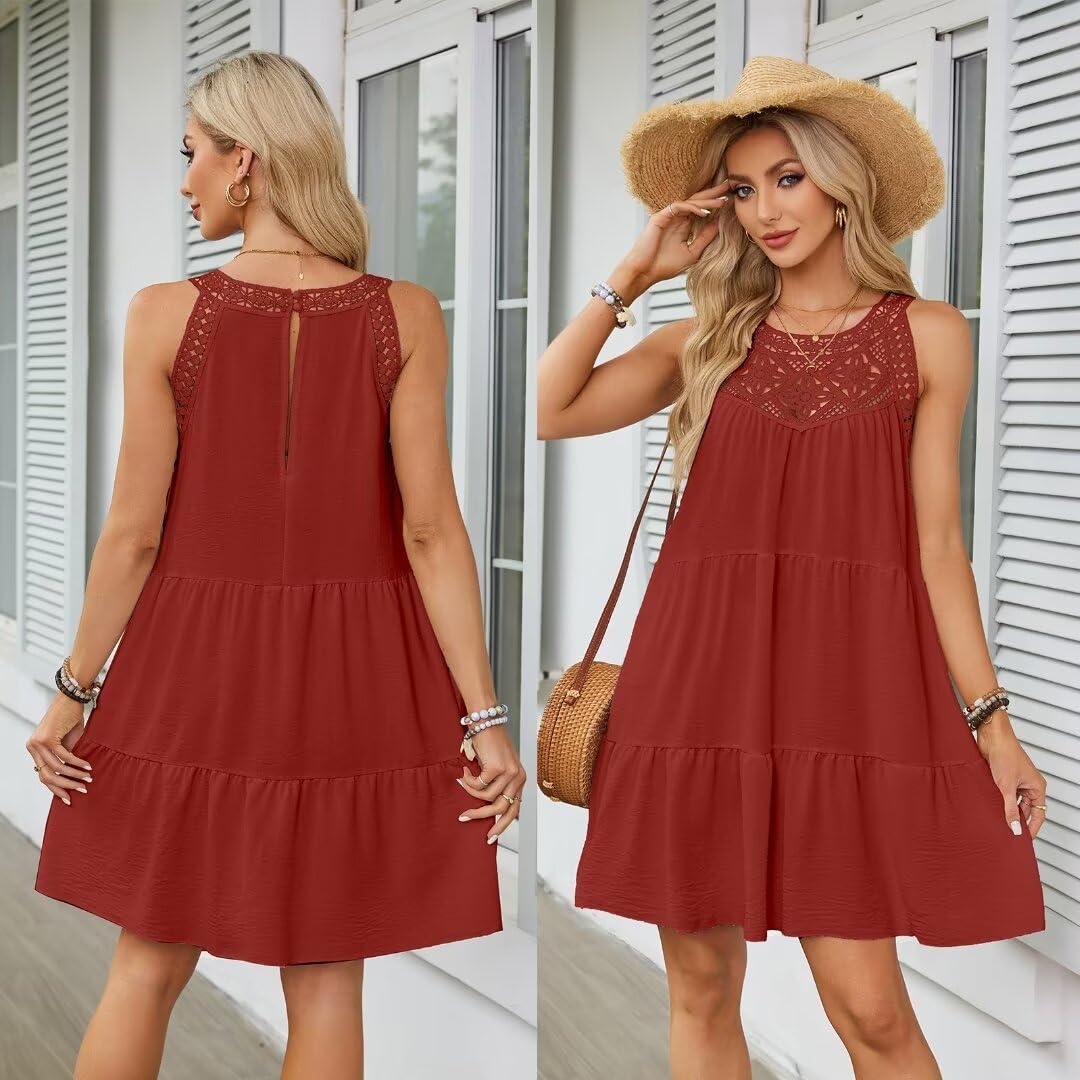 Boho Women's Hollow Out Halter Dress - Casual Summer Sun Dress for Beach Vacation & Outdoor Parties | Perfect for Tropical Getaways, Music Festivals, and Date Nights