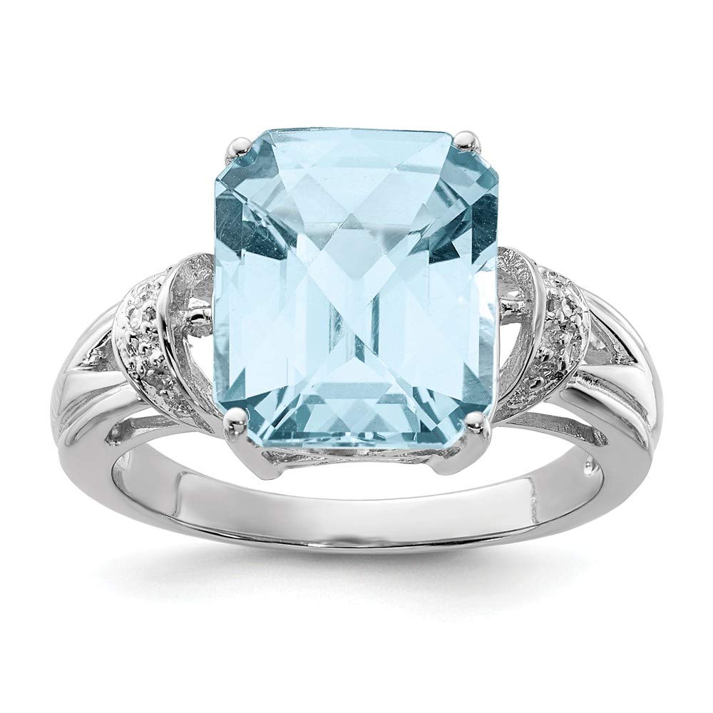 925 Sterling Silver Swiss Blue Topaz & Diamond Engagement Ring - 0.03cttw Checkerboard Cut for Wedding, Proposal & Anniversary Gifts