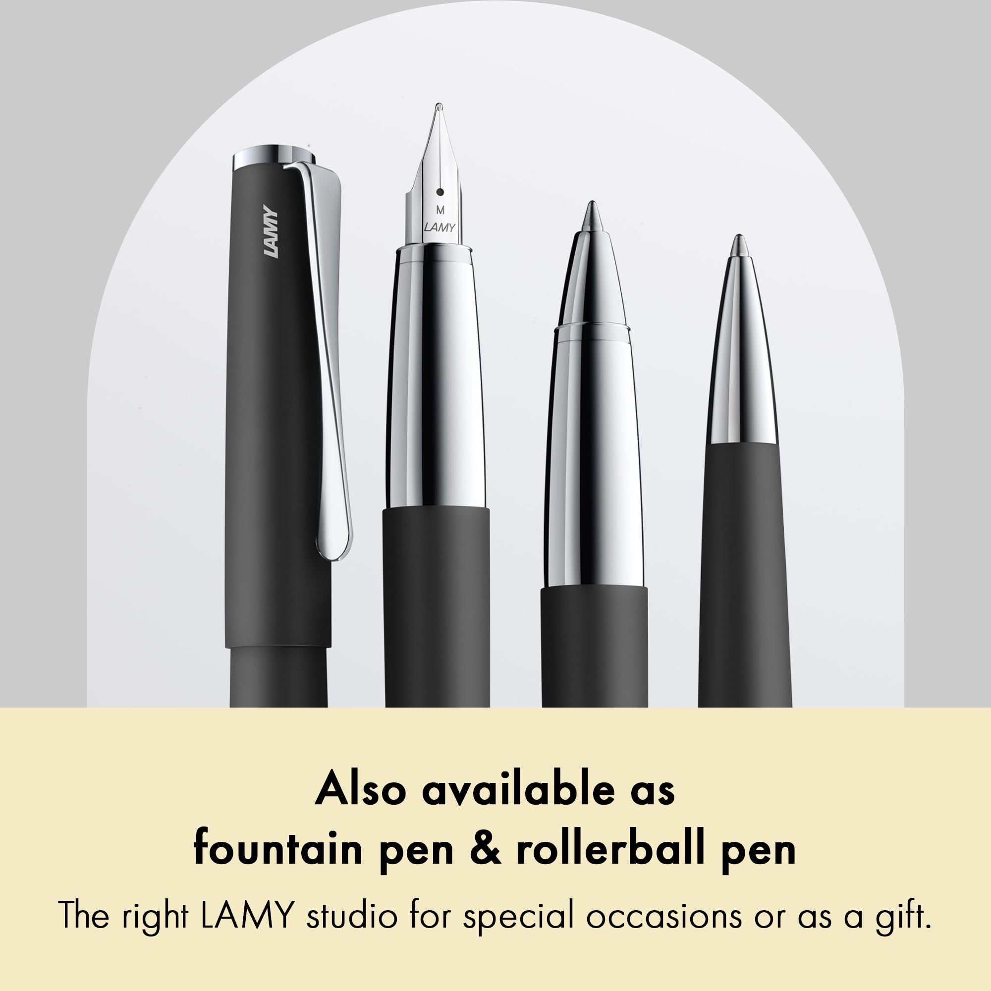 Lamy Studio Black Ballpoint Pen - Elegant Stainless Steel Casing with Propeller Clip - Includes M16 Black Ink Refill - Perfect for Office, School & Professional Writing