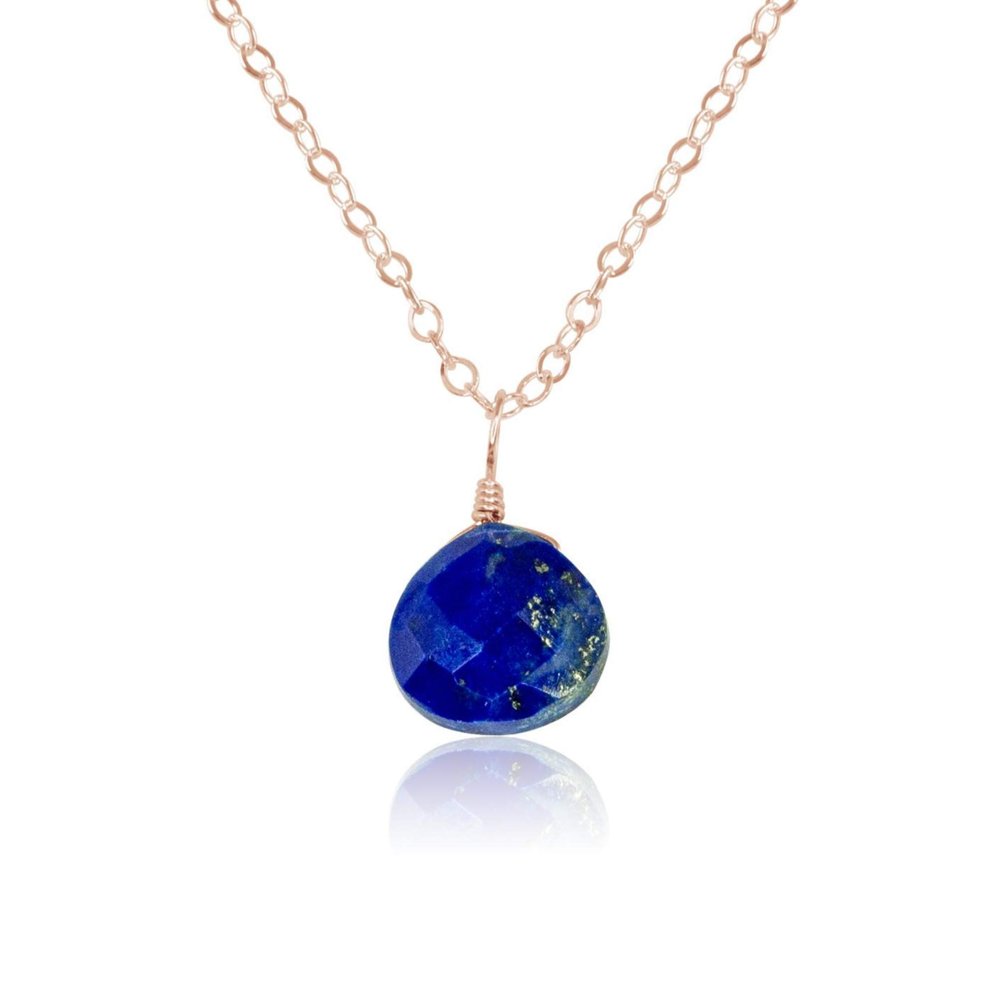14K Rose Gold Filled Lapis Lazuli Teardrop Pendant Necklace - Elegant Bohemian Jewelry for Women, Perfect for Weddings, Date Nights & Gift Giving