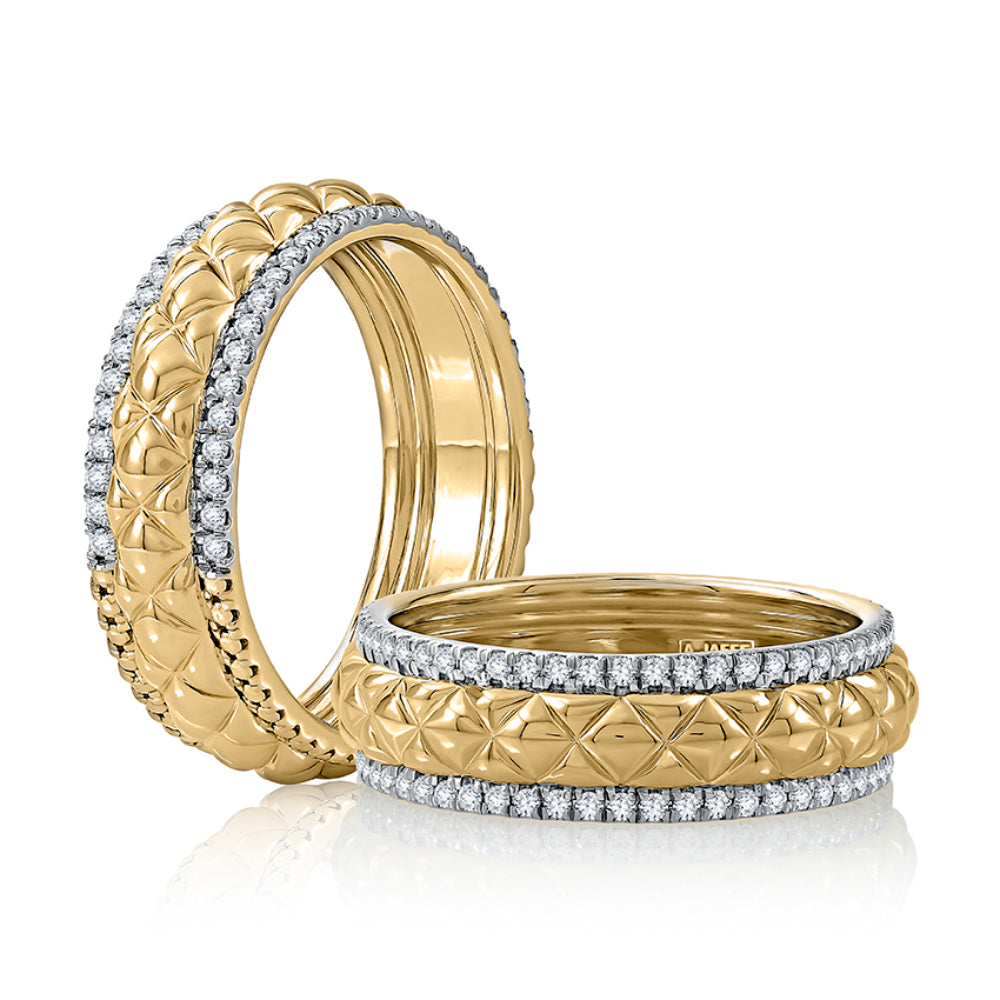 14K Gold Diamond Accent Quilted Ring for Women - Elegant Wedding, Engagement & Anniversary Jewelry Gift