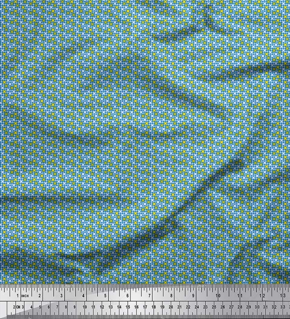 Soimoi 100% Cotton Cambric Fabric by The Yard - 56 Inch Wide Blue Diamond & Cross Geometric Print Shirting Fabric for Quilting, Dressmaking & Home Decor