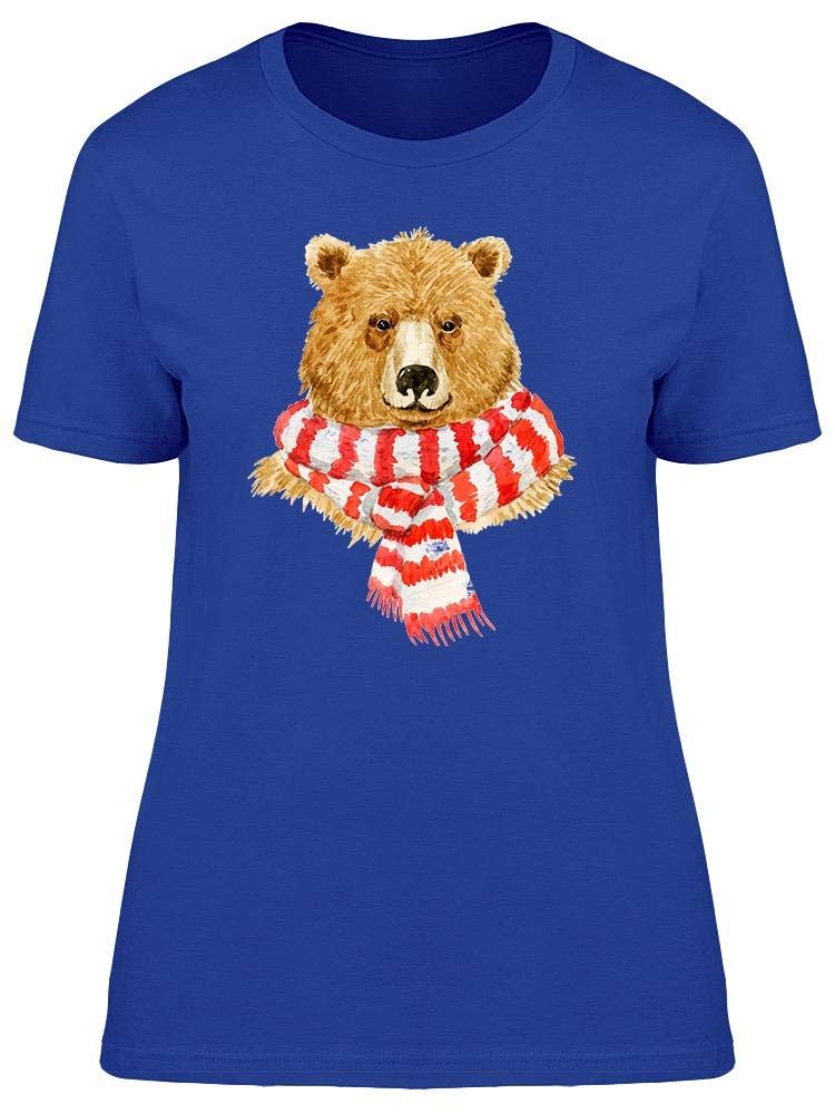 Women's Royal Blue Watercolor Bear with Scarf Graphic T-Shirt - Soft Cotton Casual Tee for Everyday Wear, Date Nights & Cozy Outfits