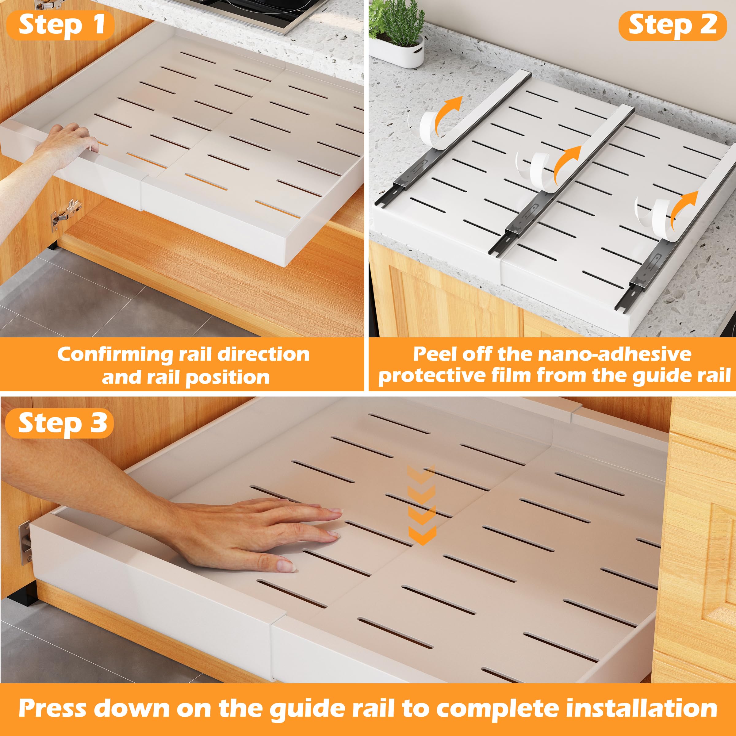 Pull Out Cabinet Organizer - Extendable Sliding Pantry Shelves for Kitchen, Bathroom & Closet Storage - Adjustable Width 12.4