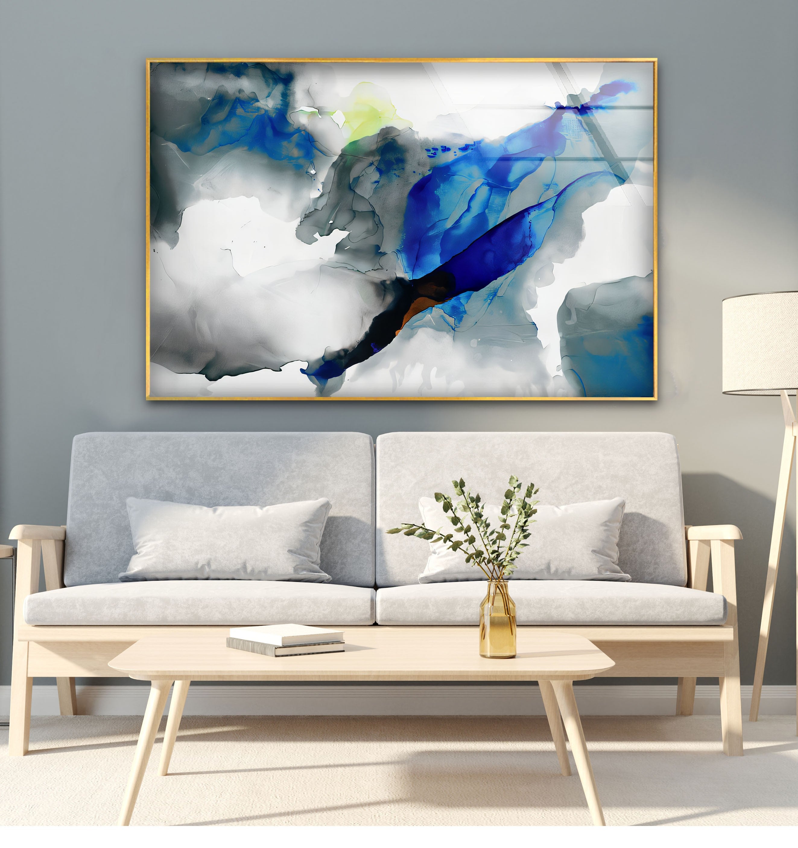 Azure Drift - Modern Abstract Blue Glass Wall Art Decor for Living Room, Bedroom & Office | Handmade Contemporary Artwork for Home & Office Interior Design