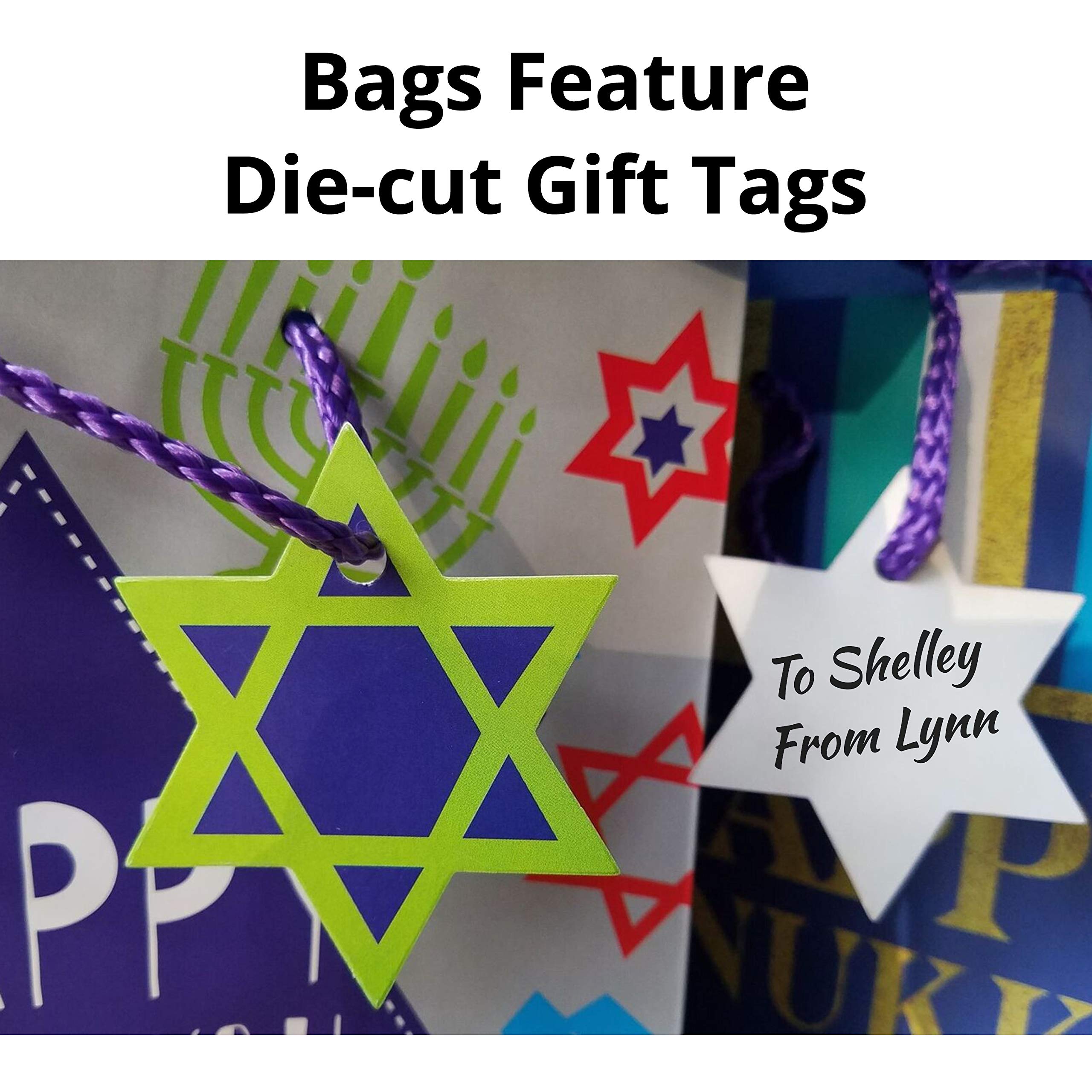 Hanukkah Gift Bags Set of 4 Premium Designs with Tissue Paper & 6 Money Holder Cards - Perfect for Jewish Holiday Gifts, Party Favors, and Cash Gifts