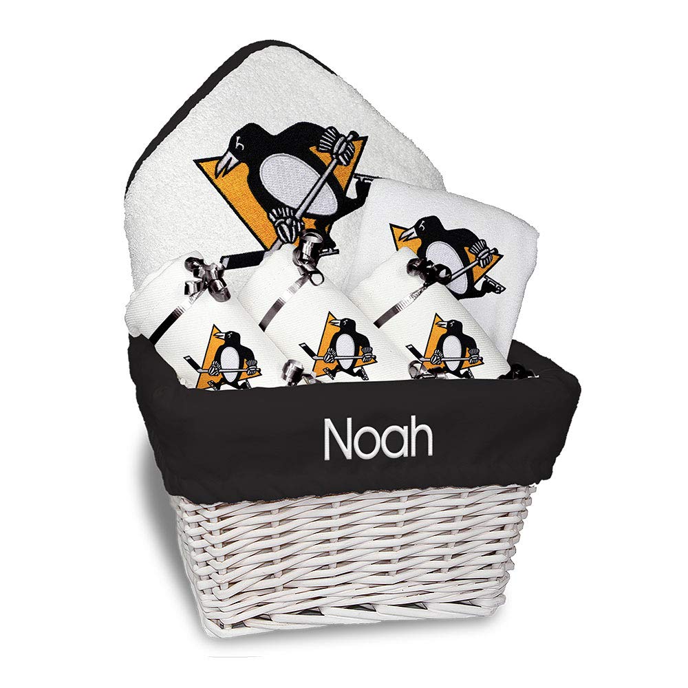 Pittsburgh Penguins Personalized Baby Gift Set - Custom Bibs, Burp Cloths & Hooded Towel (Medium) | Newborn Shower Present & Hockey Fan Essentials