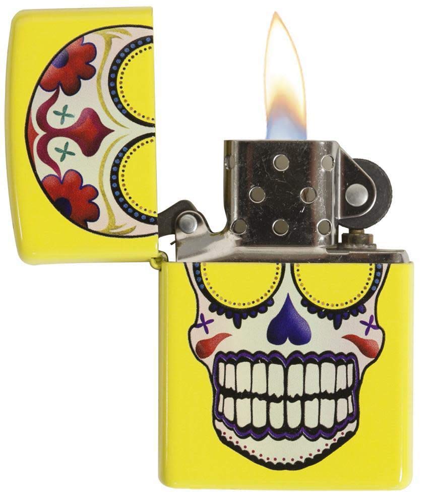 Zippo Sugar Skull Lemon Matte Pocket Lighter - Windproof Refillable Metal Lighter with Unique Design (2001460) - Perfect for Camping, Hiking, Outdoor Adventures & Everyday Carry