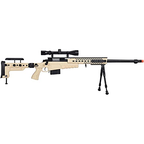 Lancer Tactical WellFire MB4418-3 Bolt Action Airsoft Sniper Rifle - 380 FPS with Scope & Bipod (Tan) - Perfect for Outdoor Skirmishes, Target Practice & Airsoft Competitions