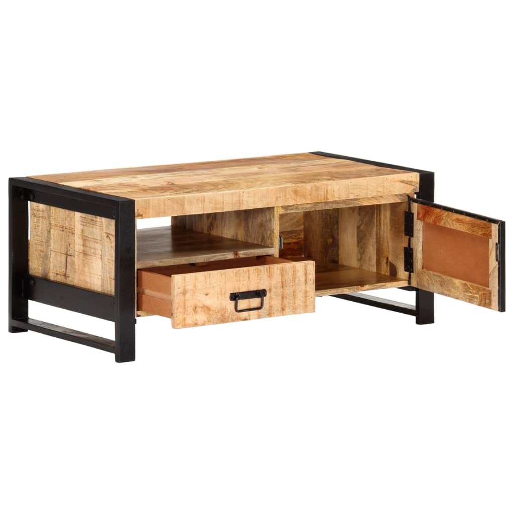 vidaXL Solid Wood Mango Coffee Table with Metal Legs & Storage Drawer - Modern End Table, Sofa Table for Living Room, Farmhouse Decor | Perfect for Home Office, Lounge & Small Space Furniture