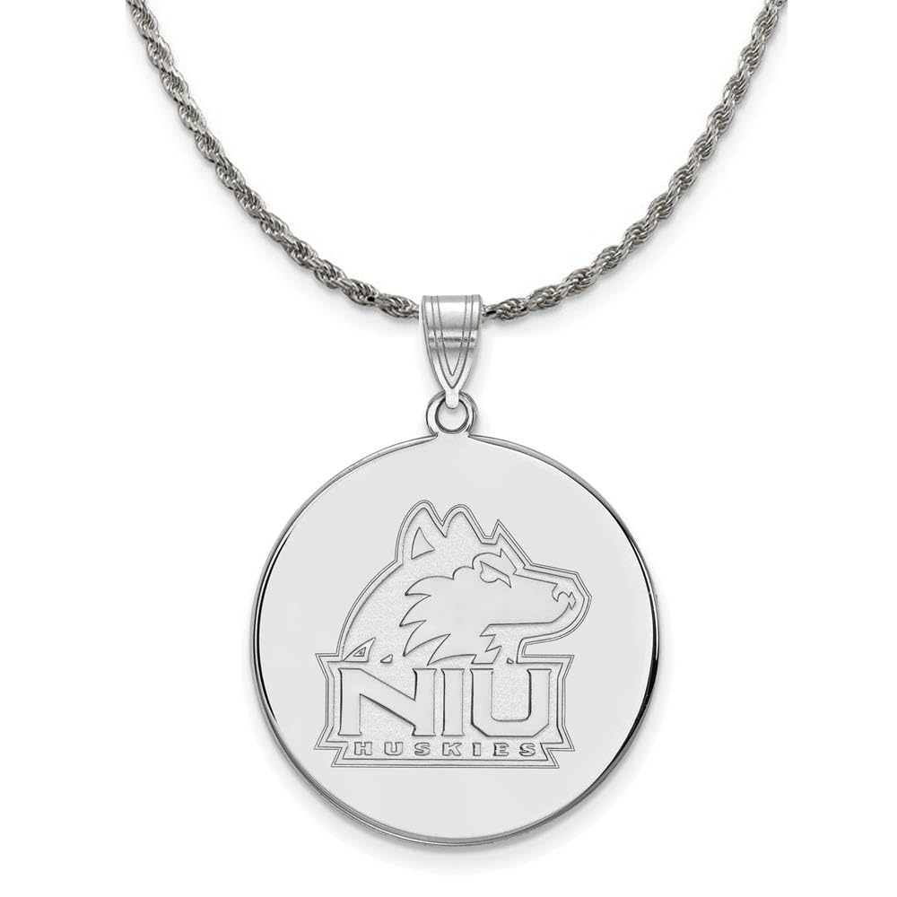 Black Bow Silver Northern Illinois U. XL Logo Disc Necklace - Perfect for Alumni Gifts & School Pride
