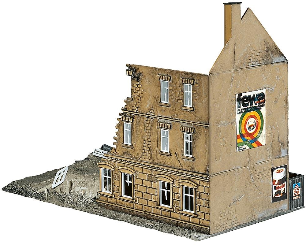 Faller 130466 HO Scale Townhouse & Demolition Building Kit - Realistic Model Train Accessory for Railroad Scenery & Diorama Displays