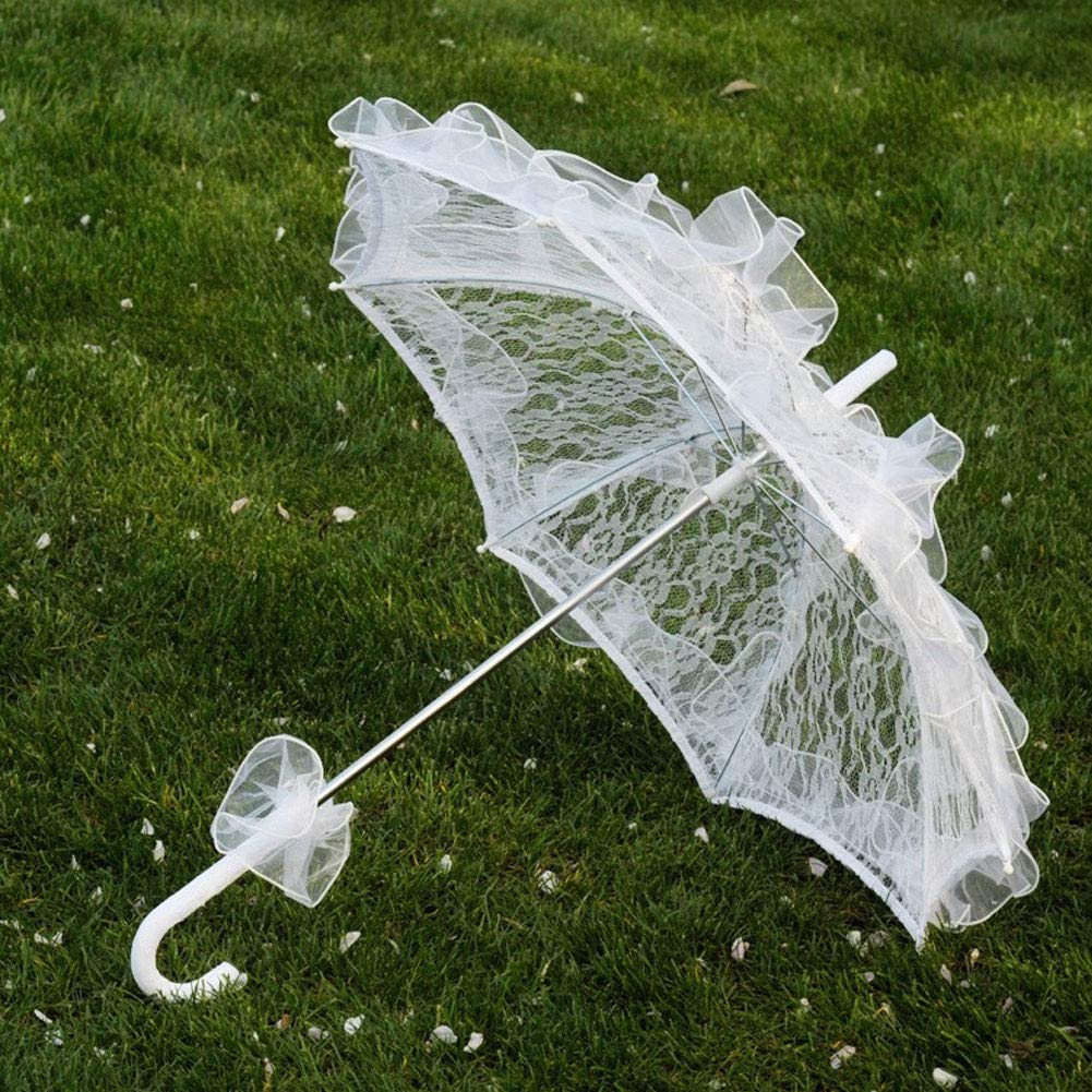 Elegant White Lace Bridal Umbrella with Metal Stand - Fashionable Wedding Accessory for Bridal Shower, Photo Shoot and Outdoor Ceremonies