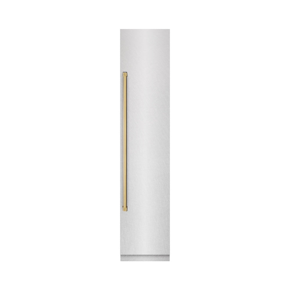 ZLINE Autograph Edition 18 Inch 8.6 cu ft Right Hinge Column Freezer - Stainless Steel with Graphite Gray Interior & Gold Accents (RCFVRZ SN 18 G) - Perfect for Home Bar, Wine Cellar, or Kitchen Storage