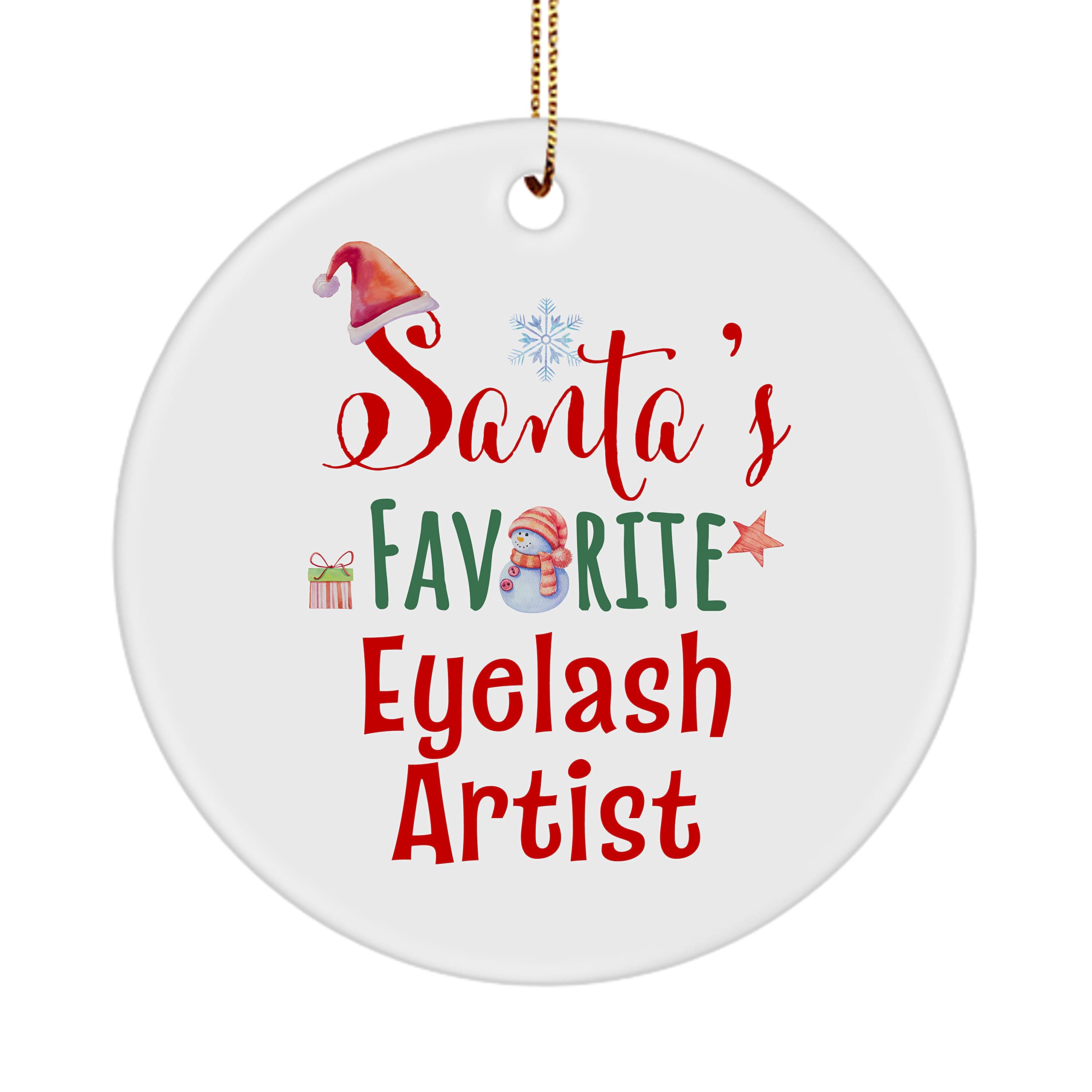 Santa's Favorite Eyelash Artist Christmas Ornament - Round Circle Tree Decoration for Lash Techs, Cosmetologists & Medical Professionals | Perfect Gift for Birthday, Christmas & Office Decor
