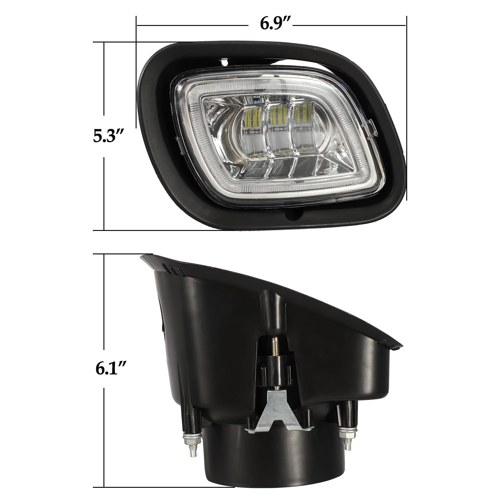 Partsam Pair LED Fog Lights with Halo Ring for Freightliner Cascadia 2008-2017 - Clear Lens, White Light, 12V Plug & Play - Perfect for Night Driving and Enhanced Road Visibility