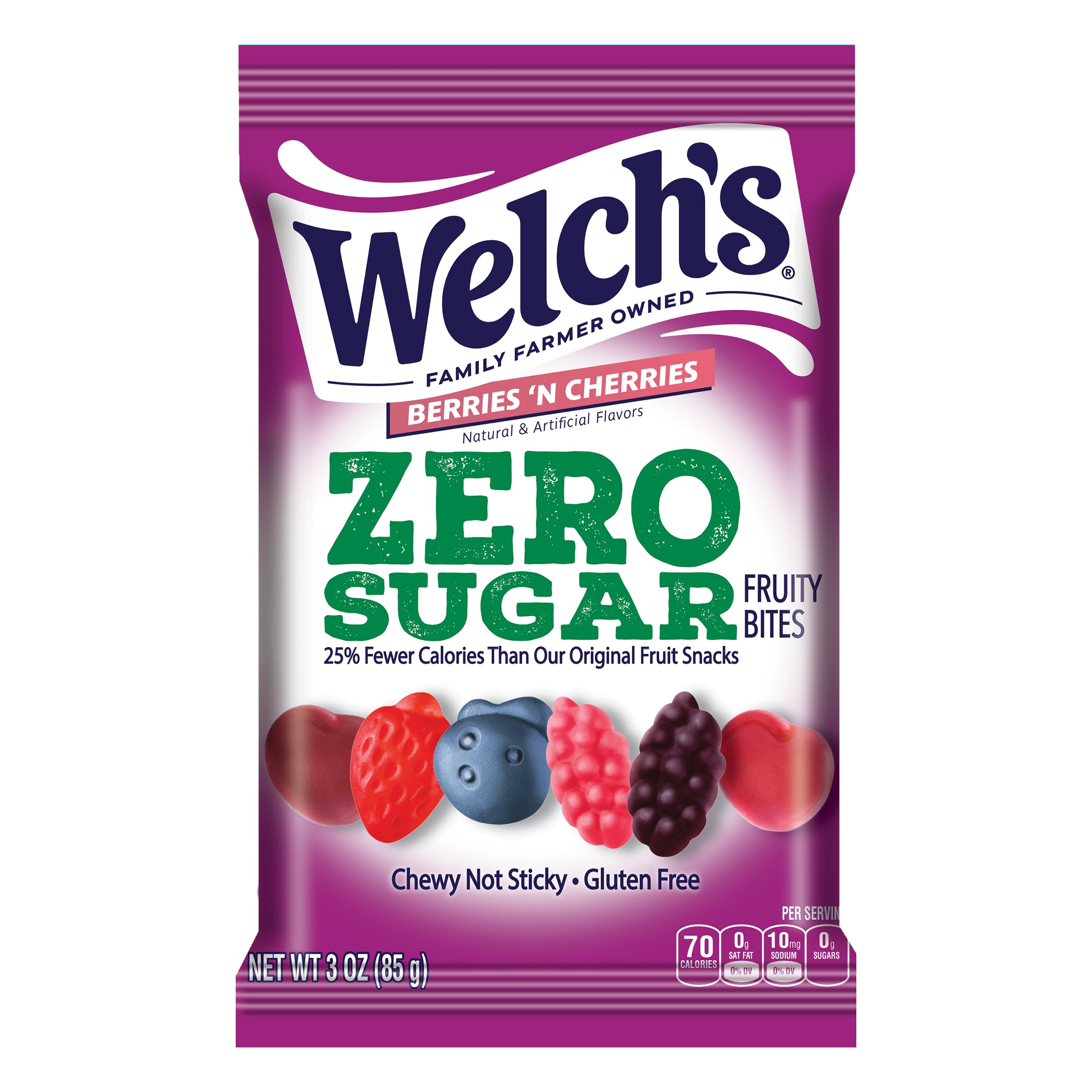 Welch’s Zero Sugar Fruity Bites - Berries 'N Cherries Flavor, 3oz Healthy Snack Pack | No Sugar Added, Gluten Free, Keto Friendly | Perfect for Office, School, Travel & On-the-Go Snacking