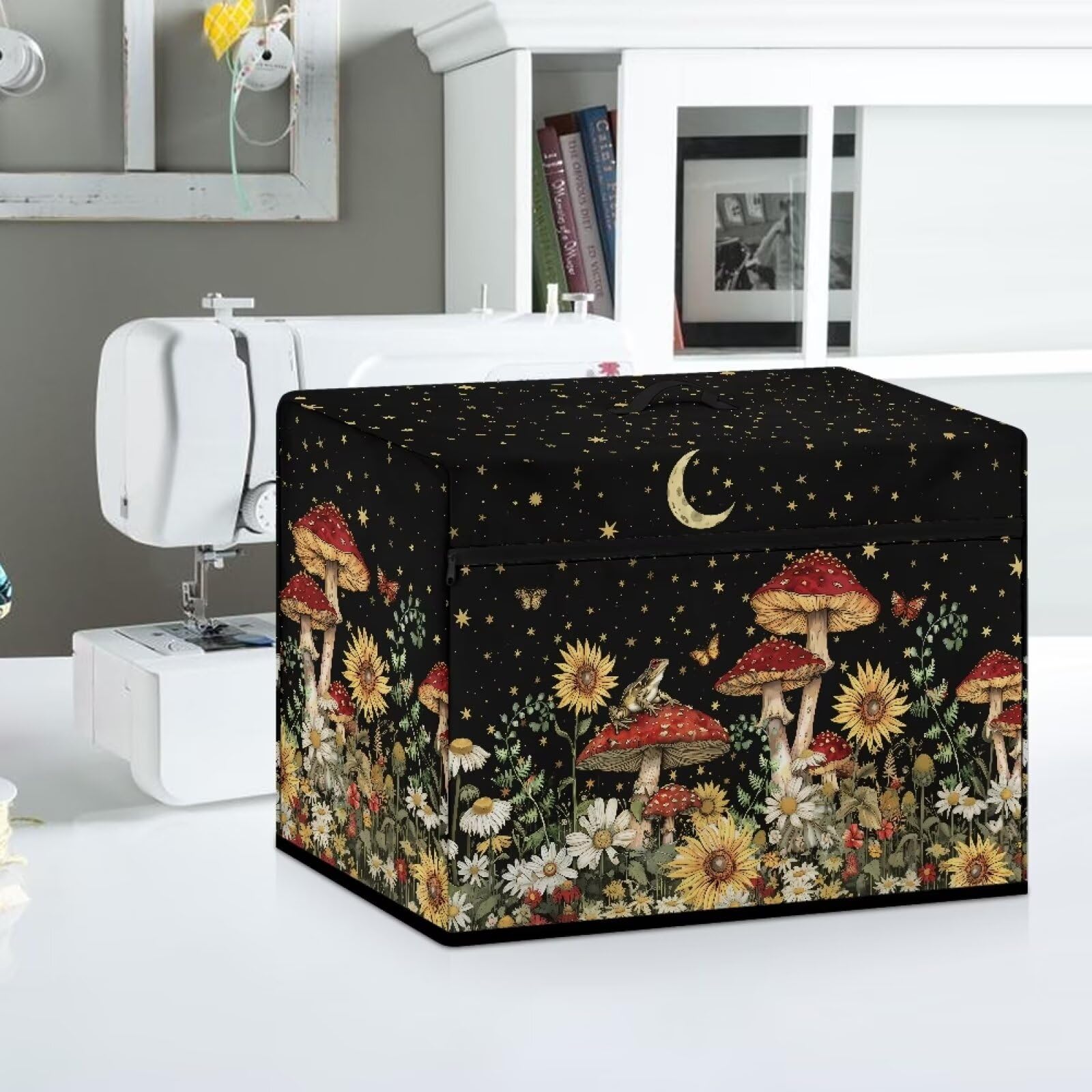 **Large Sewing Machine Dust Cover with Mushroom & Floral Pattern - Universal Fit for Most Standard Sewing Machines - Perfect for Home, Studio & Craft Room Decor (CZB50)**