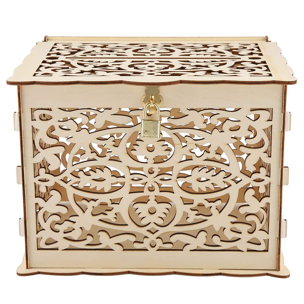 Elegant Decorative Wedding Card Box with Hollow Envelope Design & Secure Padlock - Perfect for Wedding Reception, Baby Shower, Graduation Cards & Special Occasions
