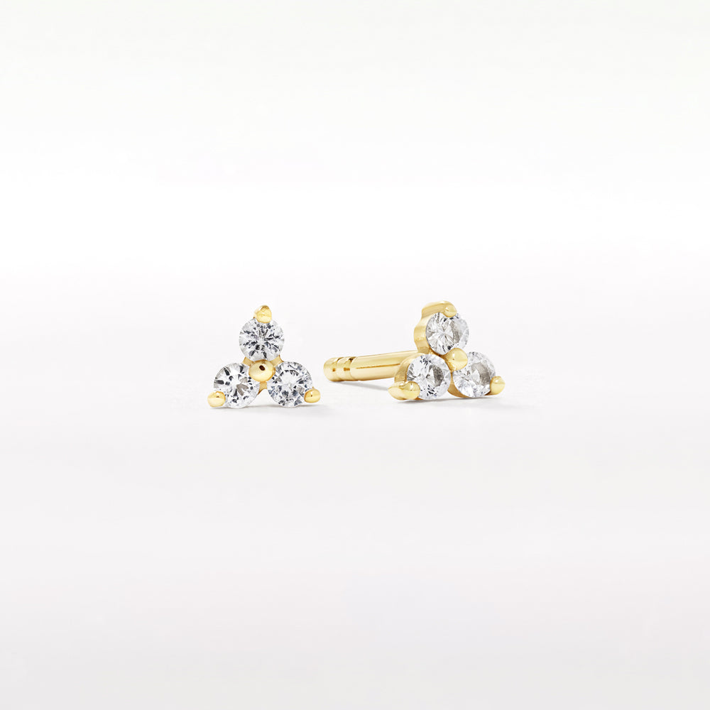 14K Gold White Topaz Micro Trio Stud Earrings - Elegant & Minimalist Jewelry for Everyday Wear, Gift for Her, Wedding, Anniversary & Special Occasions