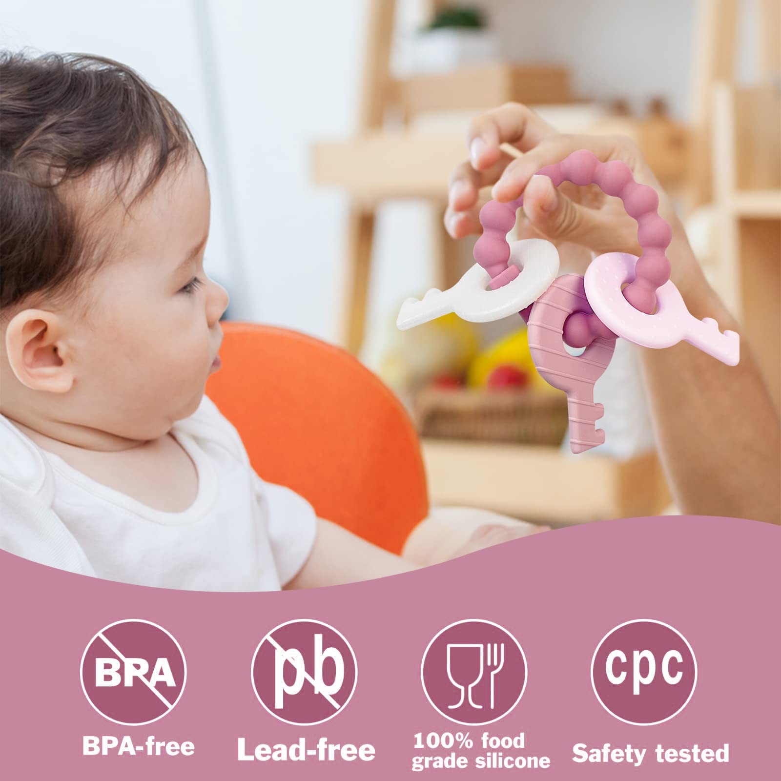 YAPROMO Baby Teething Keys for 3-18 Months - BPA Free Soft Silicone Teether Toys for Infants & Toddlers - Sensory Chew Toys for Soothing Gums - Perfect for Home, Travel & Daycare Use