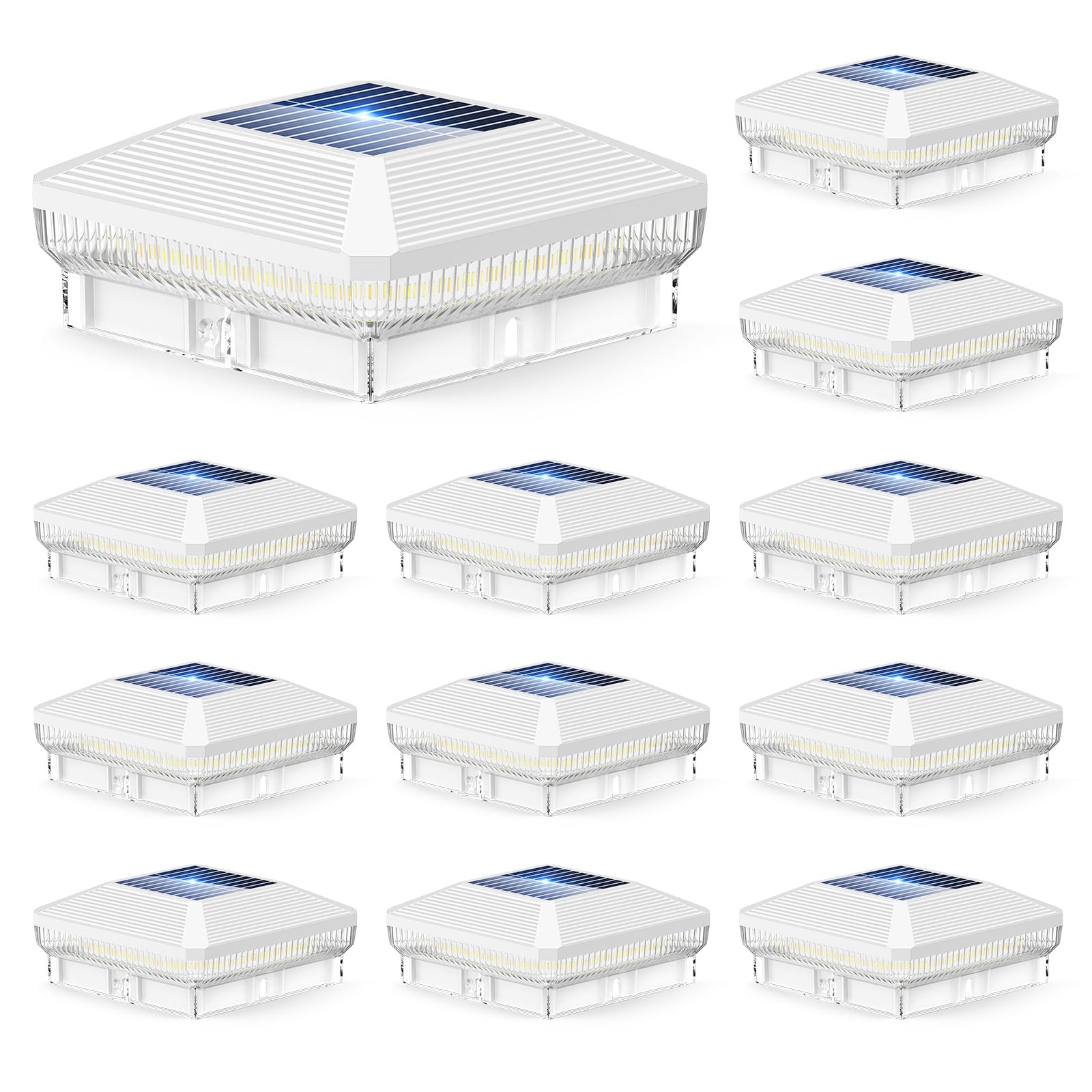12 Pack Solar Post Cap Lights Outdoor - 40 LEDs 4x4 Waterproof Fence Lights with 3 Modes (30 Lumens) - Solar Powered Deck Lights for Vinyl & Wooden Posts - Perfect for Garden, Patio, Pathway & Backyard Lighting