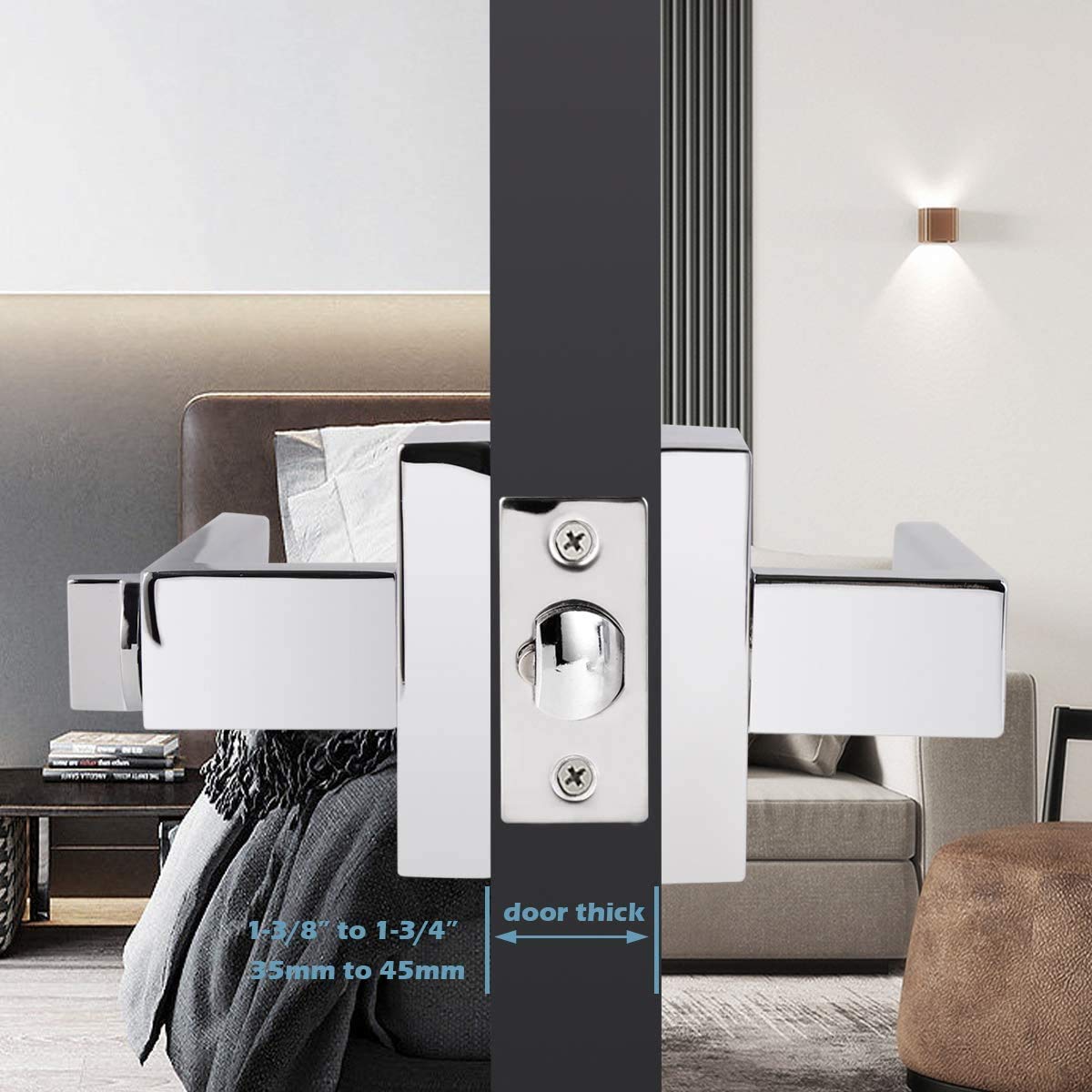 Gobrico 3 Pack Square Entry Door Locks - Polished Chrome Entrance Levers with Matching Keys - Secure & Stylish Home Security for Front Doors, Back Doors & Office Entrances