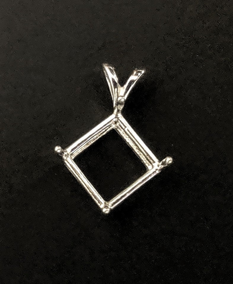 Solid Sterling Silver or 14kt Gold 6mm-11mm Square Princess Cut Pendant Setting | Premium Jewelry Setting for Engagement Rings & Necklaces | Handcrafted in USA