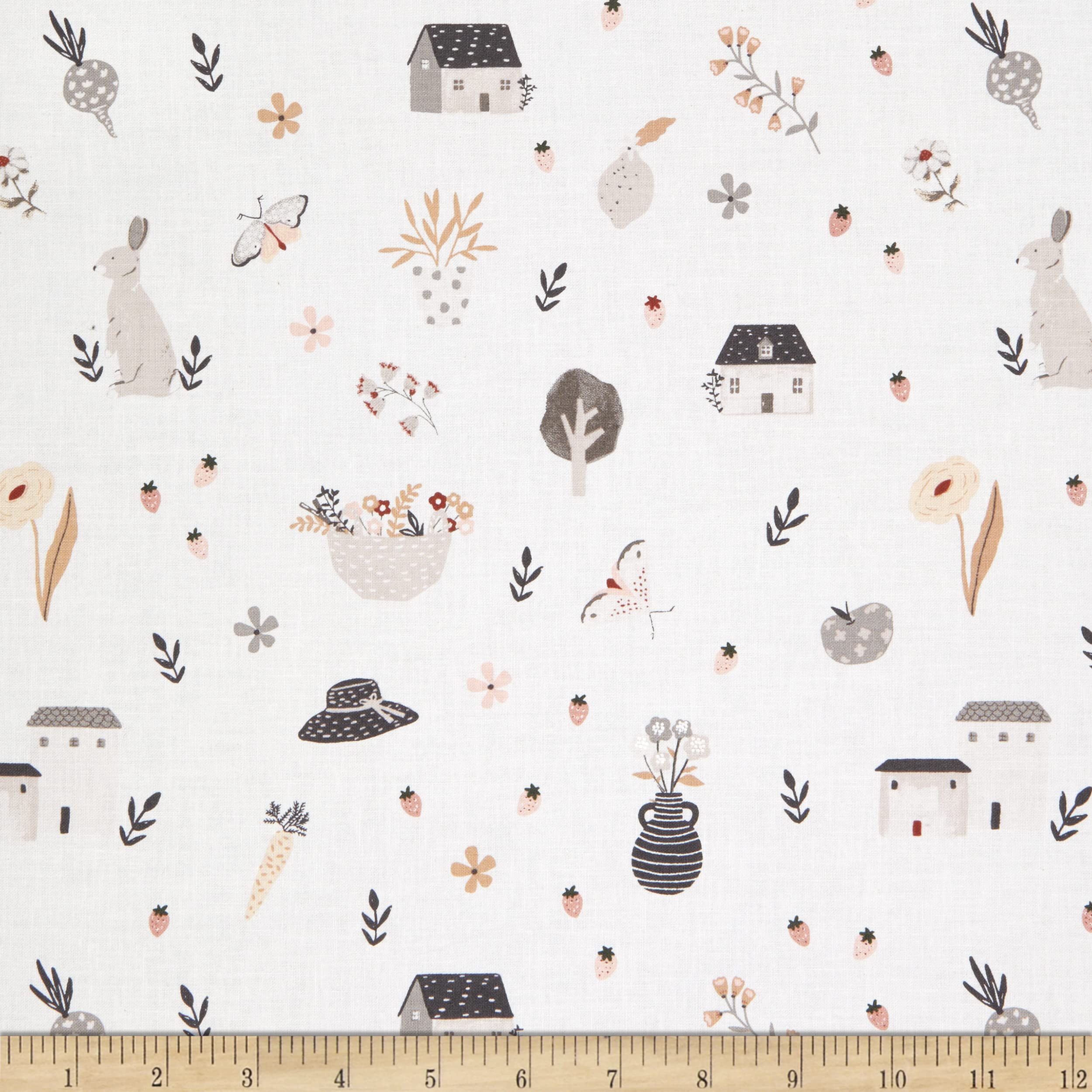 Poppie Cotton Happy Home Fabric - Soft & Durable White Fabric for DIY Home Decor, Curtains, Pillows & Quilting | Premium House & Home Textile