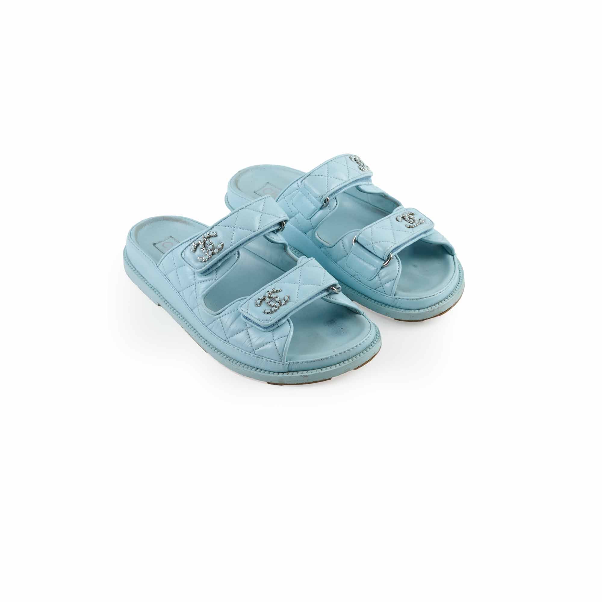 Chanel Blue Leather Sandals Women Size 36 - Comfortable Luxury Designer Shoes for Summer Beach & Casual Outings
