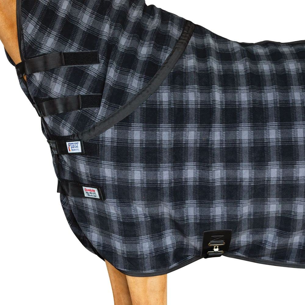Printed Contour Fleece Cooler Blanket for Horses - Extra Coverage, Elegant Black & Gray Plaid Design - Provides Ultimate Warmth & Comfort - Perfect for Cold Weather Riding, Training, and Stable Use