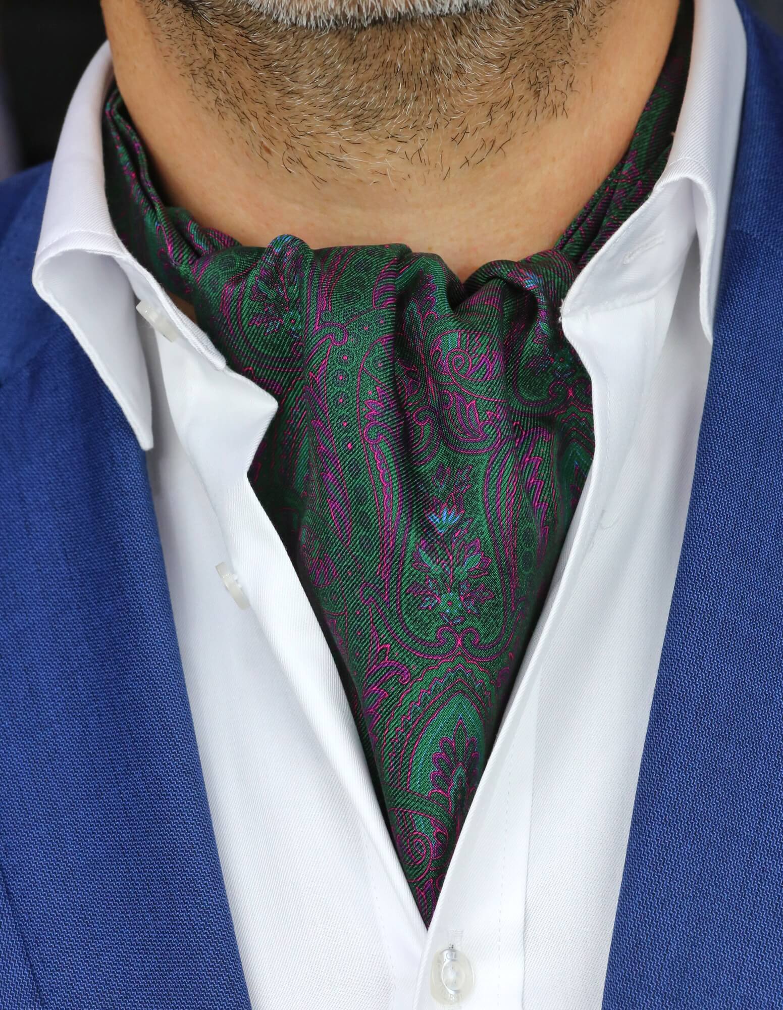 DÉCLIC Wetherby Paisley Ascot Tie - Premium Green Silk Necktie for Men | Formal Business Attire & Wedding Accessories