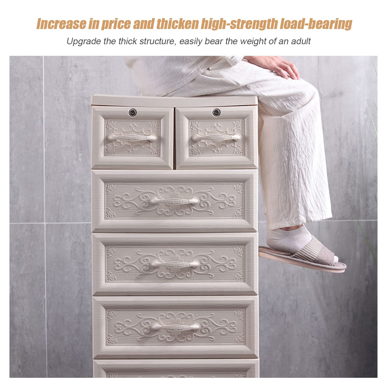 6-Drawer Plastic Storage Dresser Cabinet - Organizer for Clothes, Toys & Bedroom - Heavy Duty 100lbs Capacity with 4 Wheels & 2 Locks - White - Perfect for Closet, Playroom & Home Organization