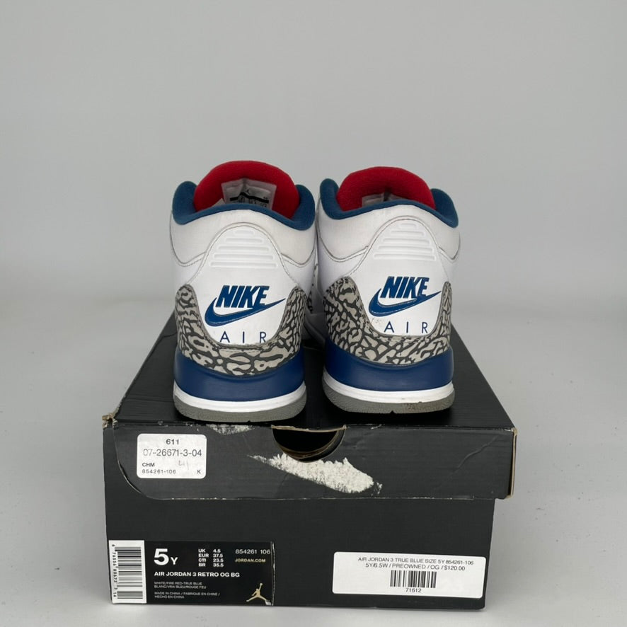 Air Jordan 3 Retro True Blue Kids' Shoes Size 5Y (854261-106) - Basketball Sneakers for Boys & Girls