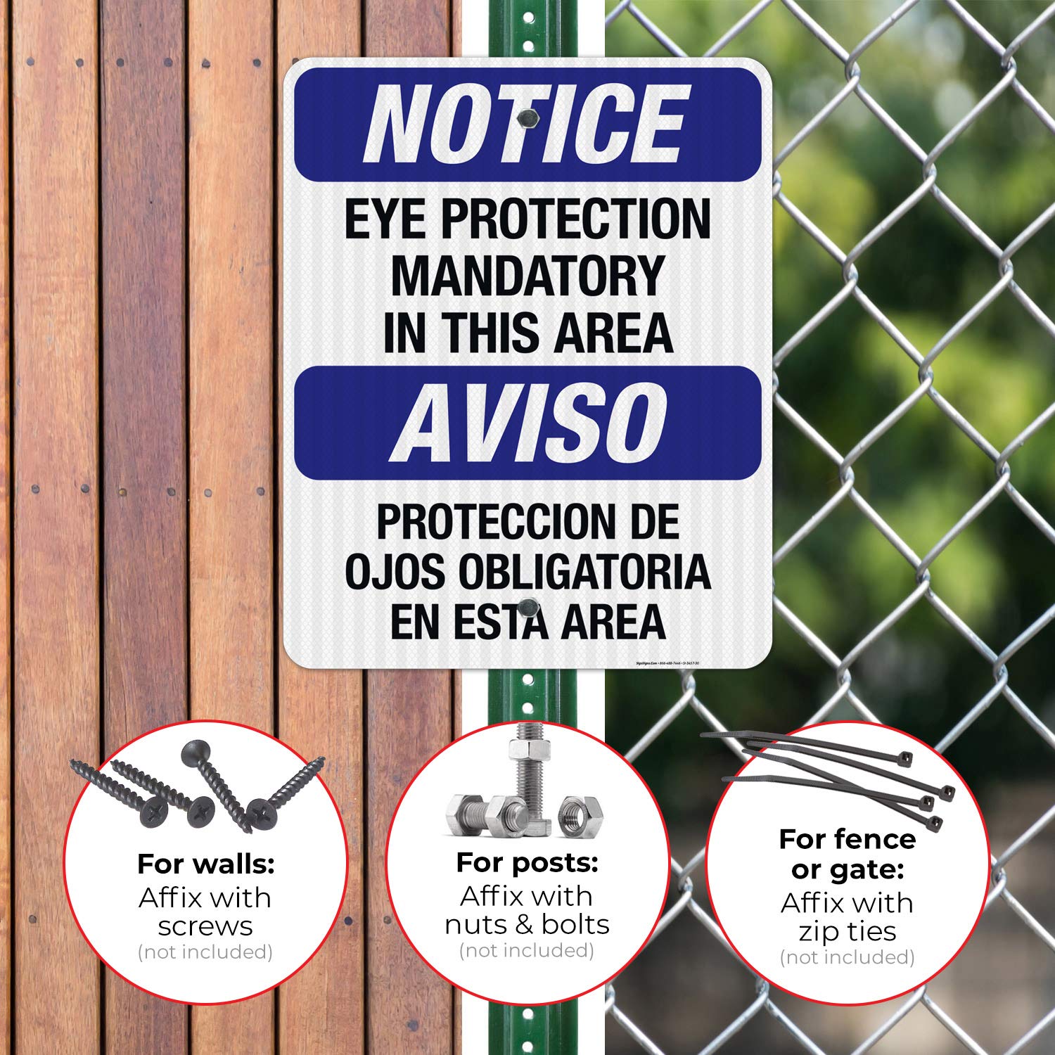 Bilingual Eye Protection Mandatory Sign - OSHA Compliant 24x30 Inches, 3M EGP Reflective .080 Aluminum, Fade Resistant for Indoor/Outdoor Use - Made in USA | Workplace Safety, Construction Sites, Factories