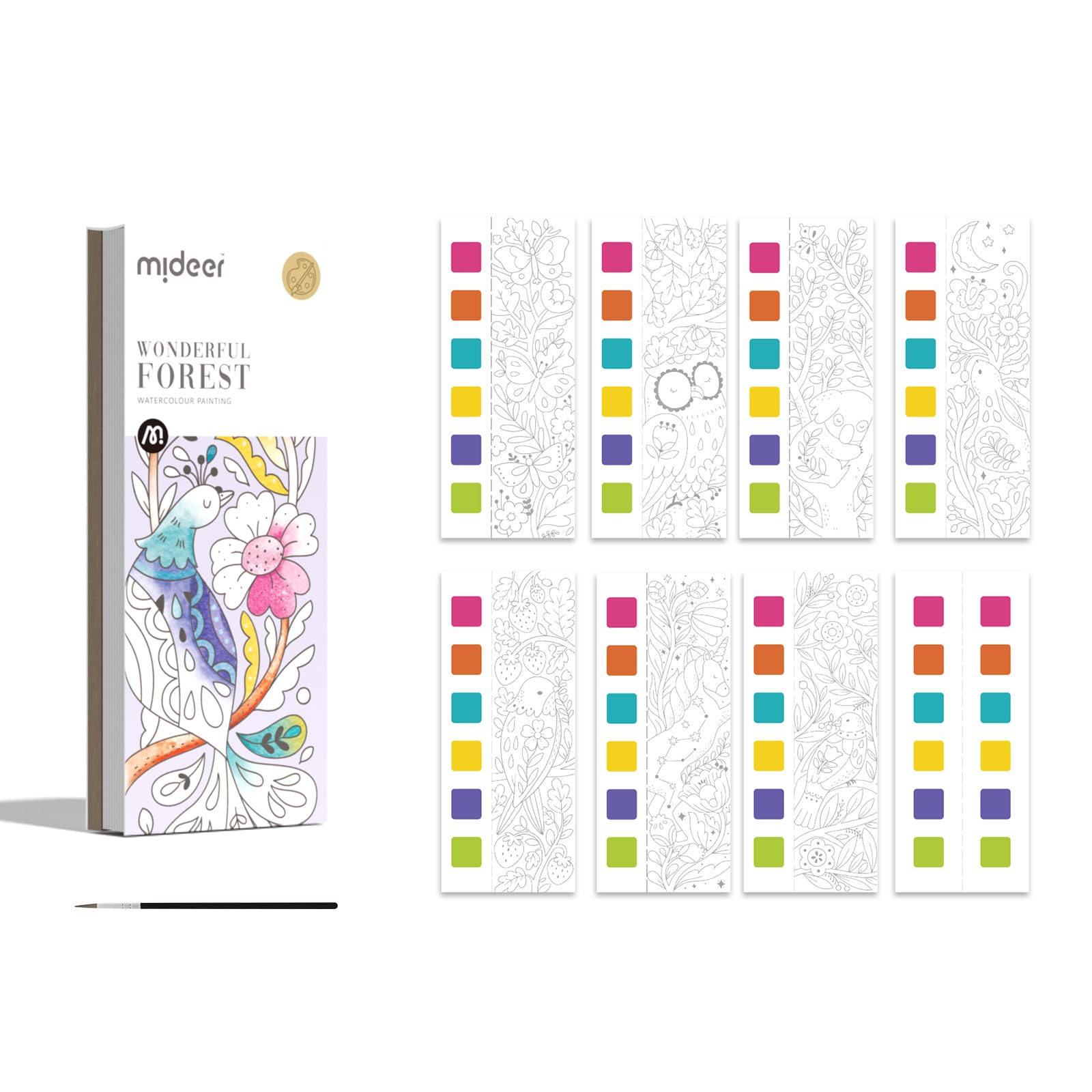 MiDeer Wonder Forest Watercolor Painting Book for Kids Ages 3-8 - Reusable Pocket Watercolor Art Set with Brush, Perfect Travel Activity & Toddler Crafts for Home, Airplane & Road Trips