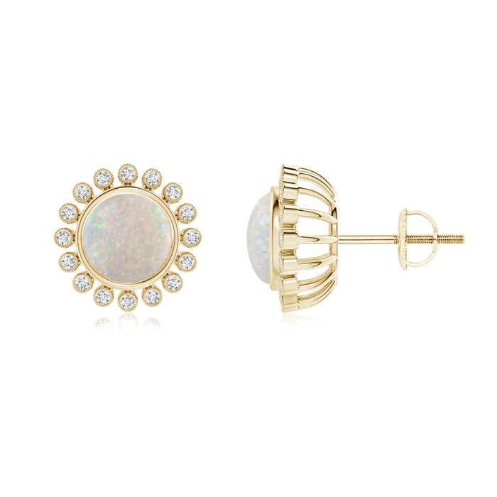 14K Solid Gold/Platinum Natural Opal Halo Earrings for Women | October Birthstone Jewelry Gift for Her | Birthday, Wedding & Anniversary Present | Perfect for Formal Events & Everyday Wear