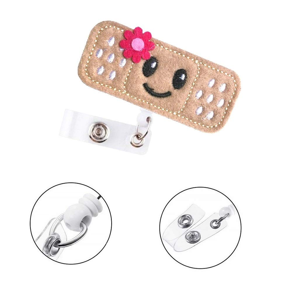 4 Pack Cute Felt Retractable Nurse Badge Holder Reel with Alligator Clip - 26 Inch Retractable Cord, Bandaid Design for Nurses, Doctors & Healthcare Workers - Perfect for Hospitals, Clinics & Medical Facilities