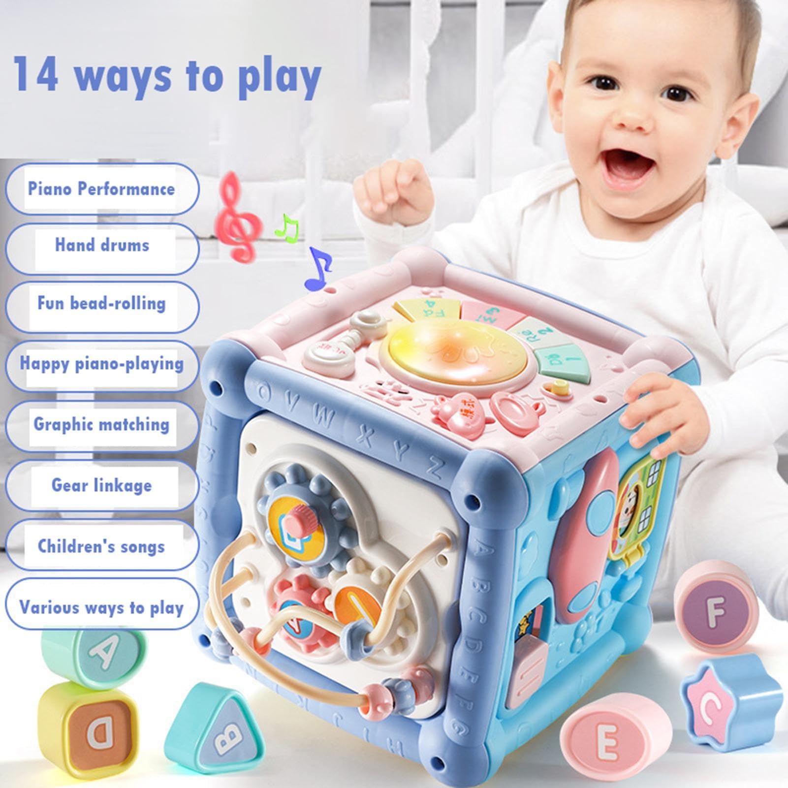 Piano Drum Toddler Toy with Bead Maze & Building Blocks - Cartoon Musical Instrument for 0-1 Year Olds - Perfect for Early Learning & Playtime at Home or Daycare