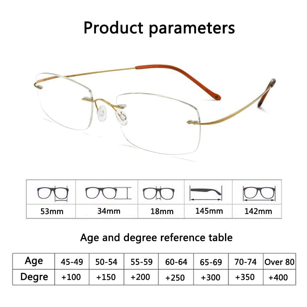 Blue Light Blocking Pure Titanium Rimless Reading Glasses for Men & Women - Distance & Near Vision - Diopter +1.00 to +3.00 - Wine Red (+2.50) - Perfect for Office Work, Computer Use & Reading Books