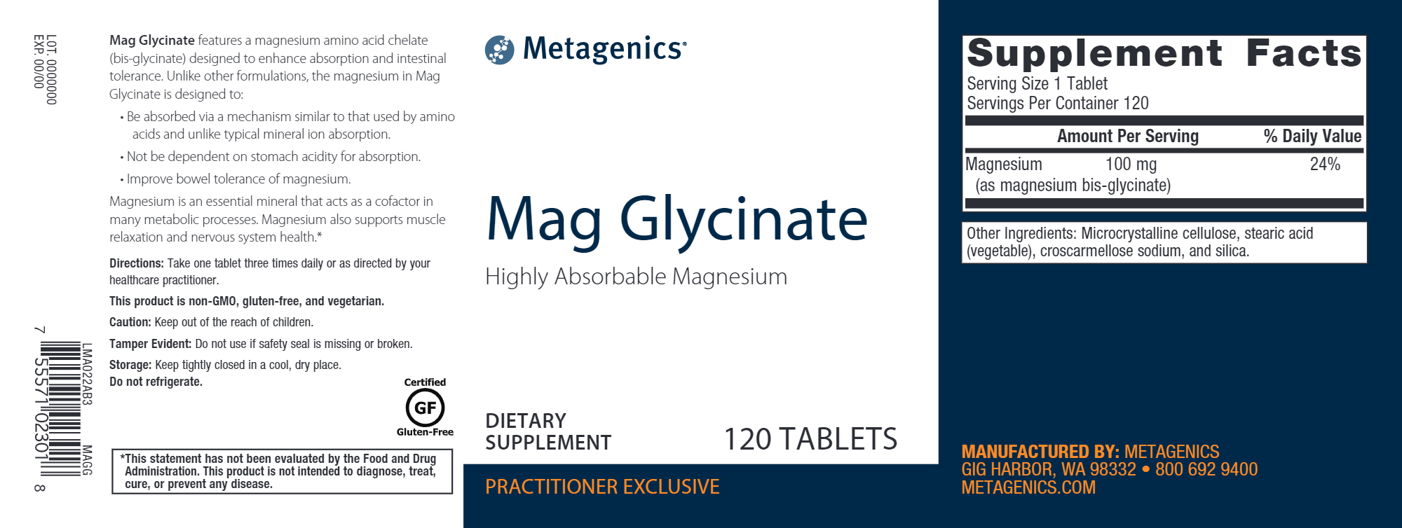 Meta Mag Glyc 120 Tablets - Magnesium Glycinate Supplement for Stress Relief & Sleep Support - Perfect for Nighttime Relaxation & Muscle Recovery