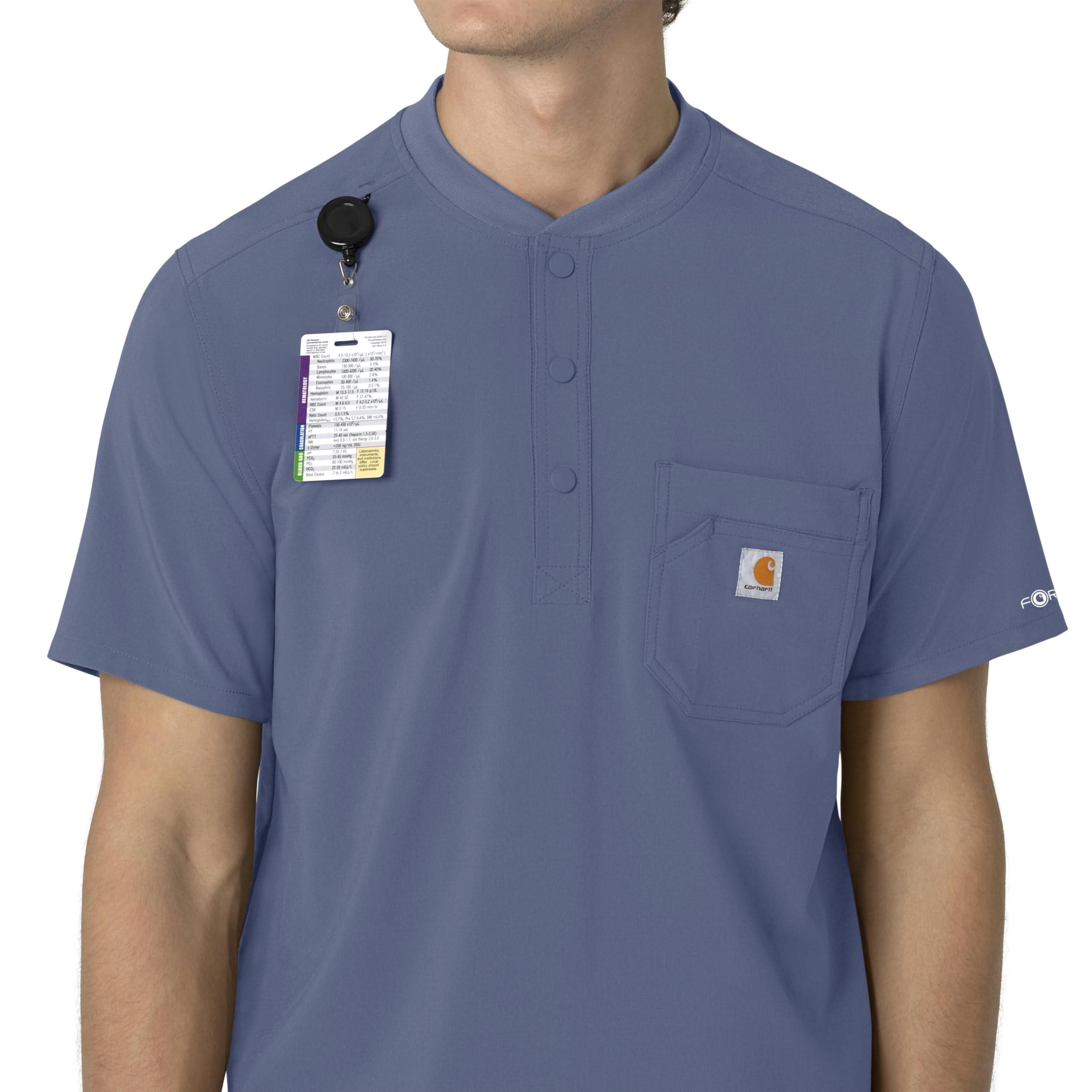 Carhartt Force Cross-Flex Men's Henley Scrub Top - Breathable Workwear for Medical Professionals - Navy Blue Scrubs for Doctors, Nurses & Healthcare Workers