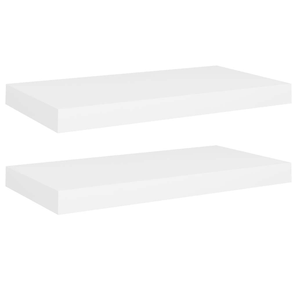 Modern Floating Wall Shelves Set of 2 - White MDF Ledge Shelf 19.7