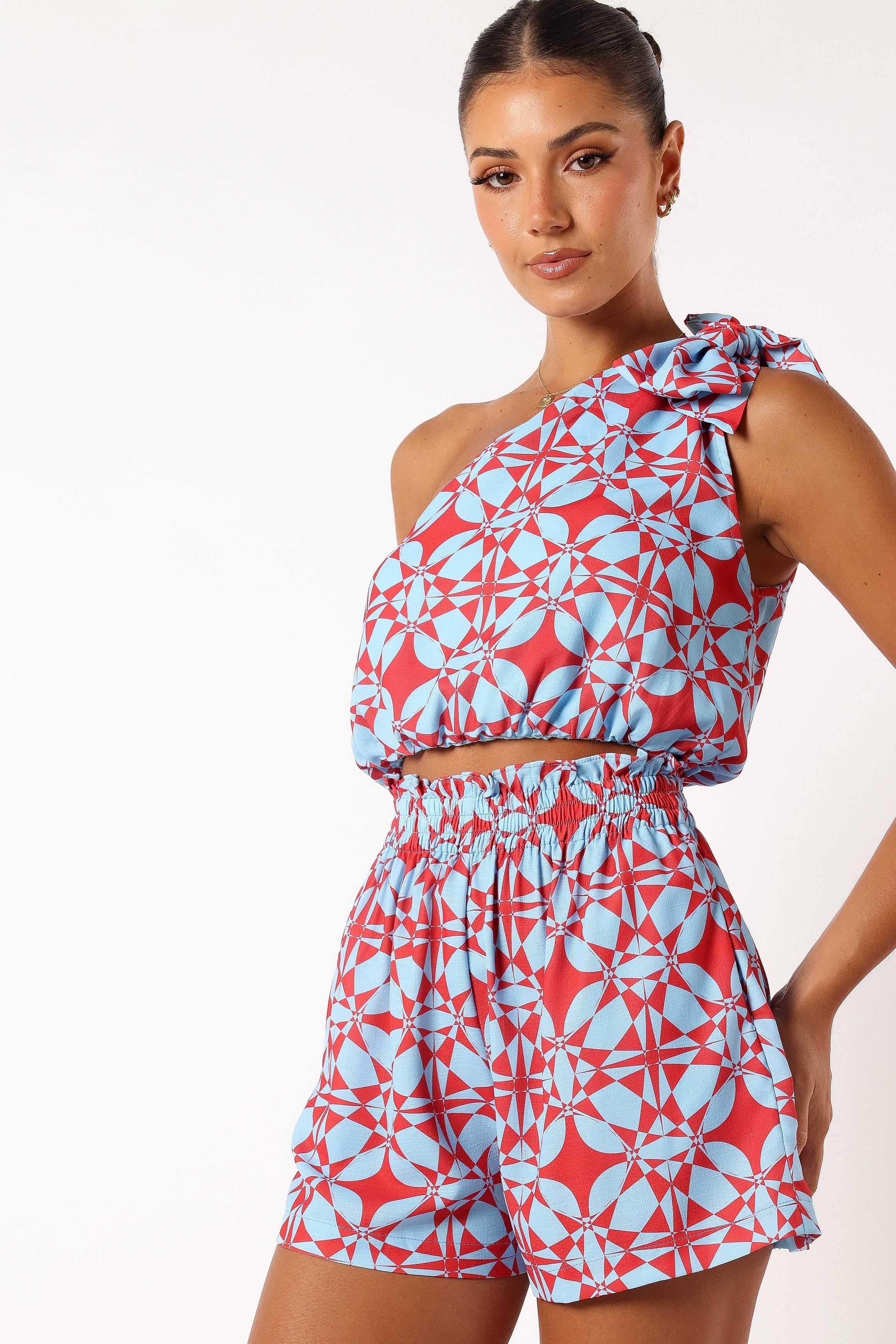 Gretel Short Set for Women - Blue & Red Outfit | Casual Summer Wear, Beach Vacation, Lounge Comfort