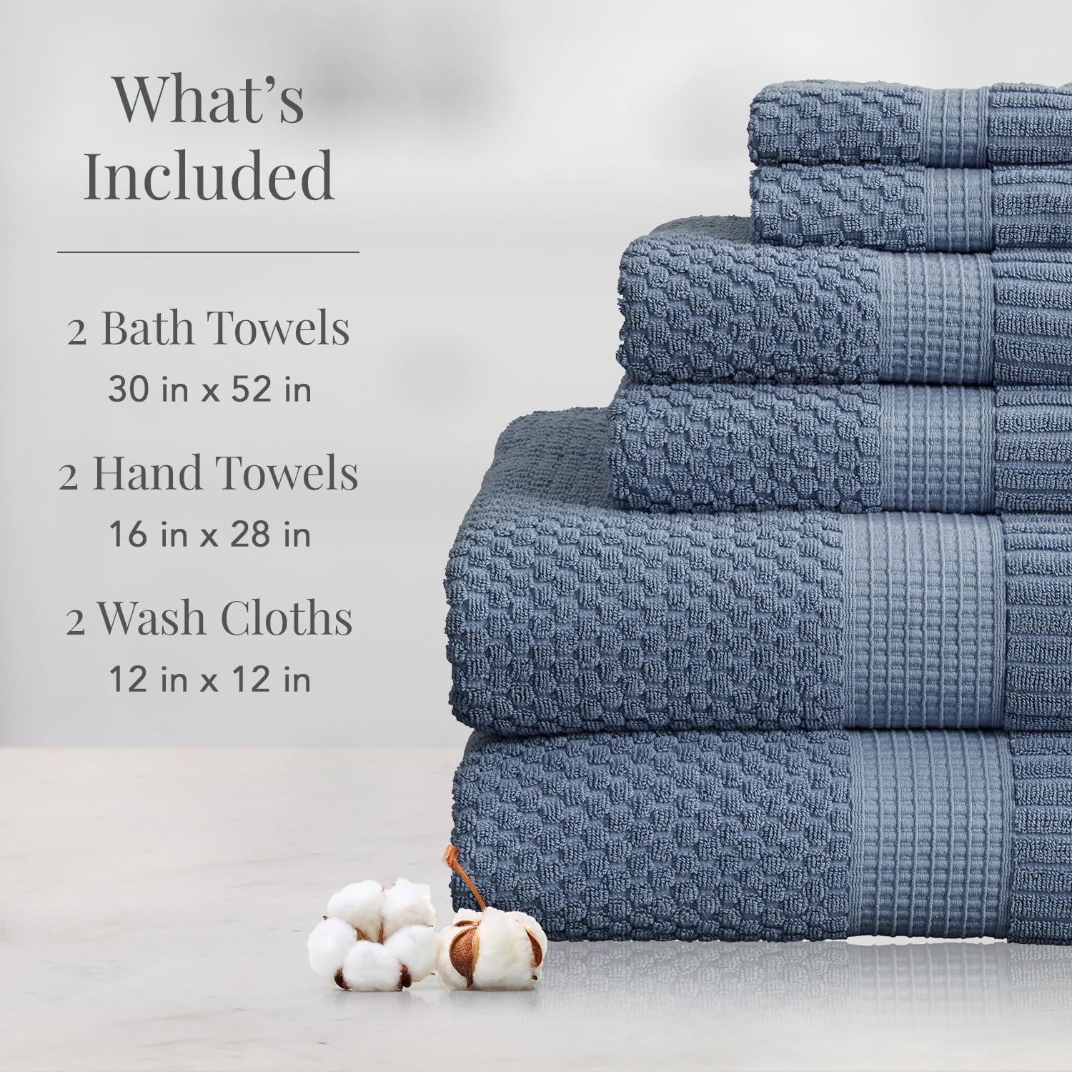 NY Loft 100% Cotton 6-Piece Towel Set - Super Soft & Absorbent Quick-Dry Bath, Hand Towels & Washcloths | Textured Durable Cotton | Trinity Collection (Flint Stone) - Perfect for Spa, Bathroom & Guest Room Luxury