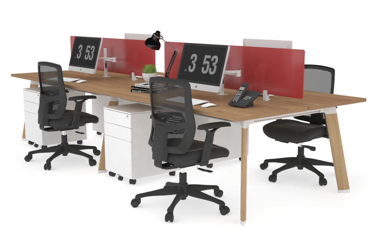 4-Person Switch Workstation with Wood Imprint Frame - 1600L x 700W Office Desk for Team Collaboration & Productivity | Ideal for Open Offices, Coworking Spaces & Home Offices