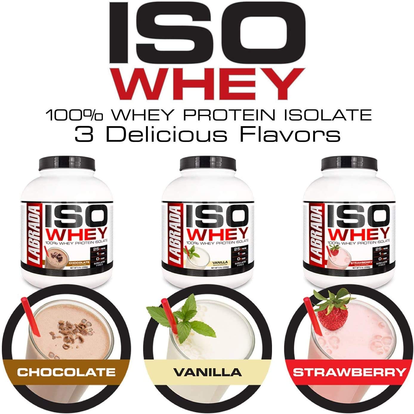 Labrada Nutrition ISO 100% Whey Protein Isolate Powder - Strawberry Flavor 5lb for Muscle Recovery & Post-Workout Shakes