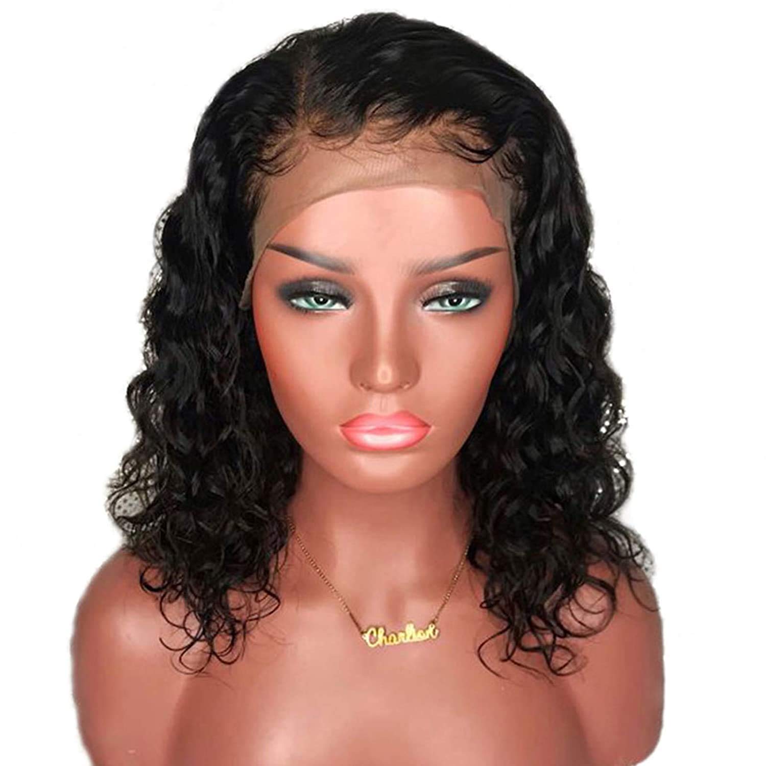 13x4 Lace Front Wig Human Hair - Kinky Curly Brazilian Virgin Hair with Pre Plucked Bleached Knots, 1B Off Black Color, Medium Cap Size, No Shedding (10 Inch) - Perfect for Daily Wear, Parties, Cosplay & Special Occasions