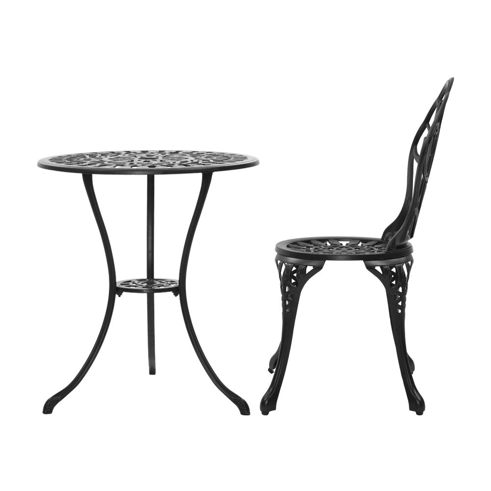 3-Piece Outdoor Bistro Set - Cast Aluminum Patio Table & Chairs in Tulip Black - Perfect for Garden, Balcony, and Small Space Dining
