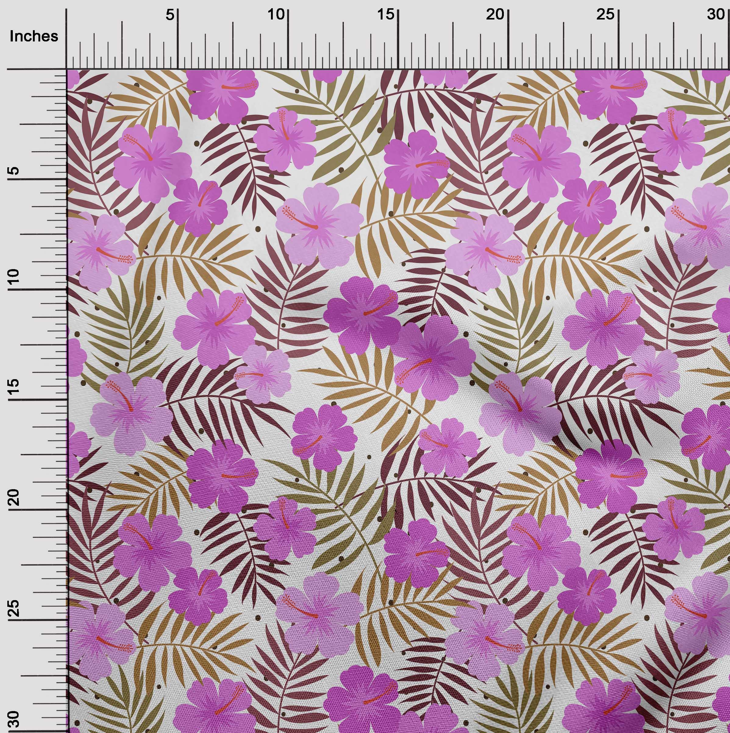 oneOone 56 Inch Wide Polyester Spandex Tropical Leaf Print Fabric by The Yard - Fuschia Pink Dress Material for Summer Dresses, Swimwear & DIY Fashion Projects